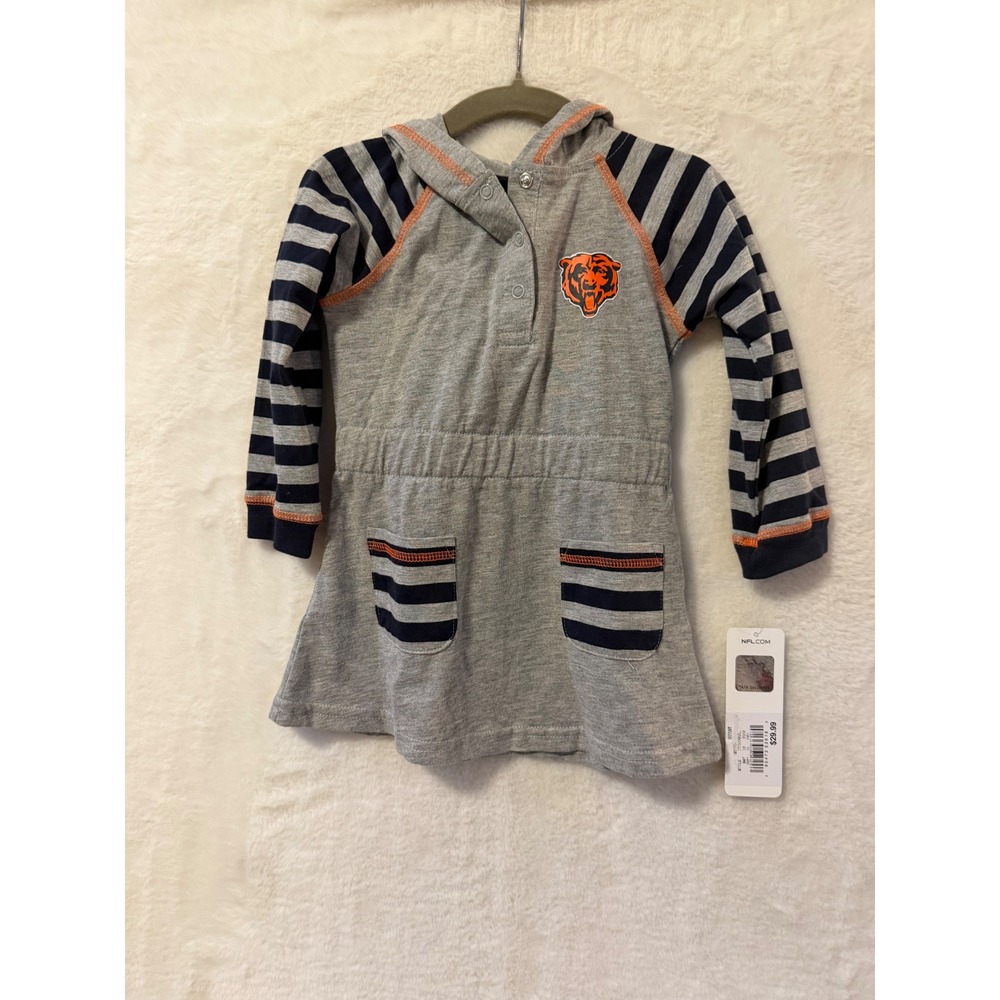 NFL Team Apparel Chicago Bears Infant Girls 18M Hooded Dress Gray Navy NWT